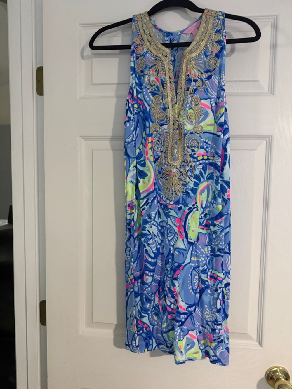 Lilly Pulitzer Blue Printed Embellished Sleeveless Mini Dress